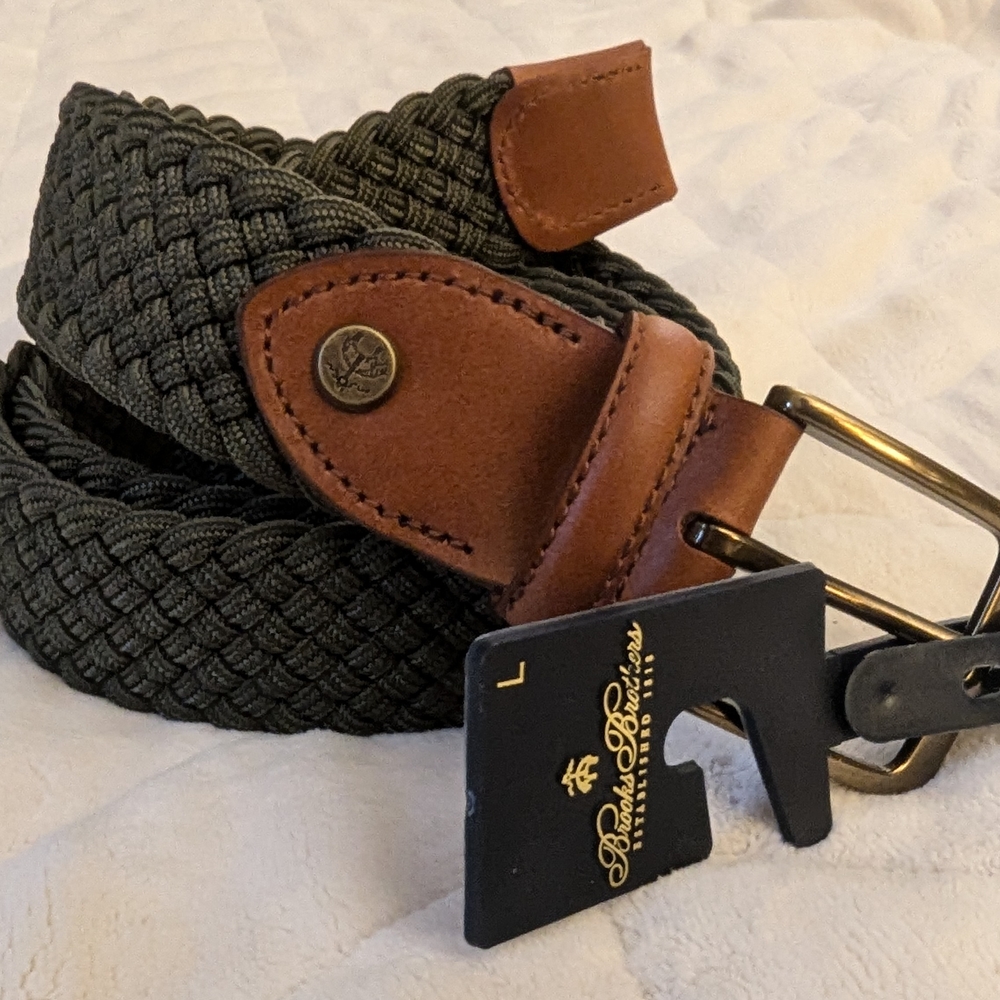 Brooks Brothers Forest Green Woven Belt with Gold Buckle